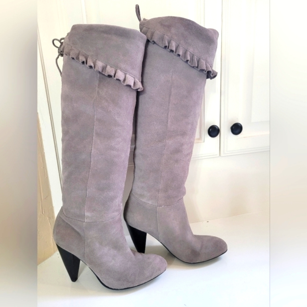 BCBGeneration folded down tie tall gray suede boots